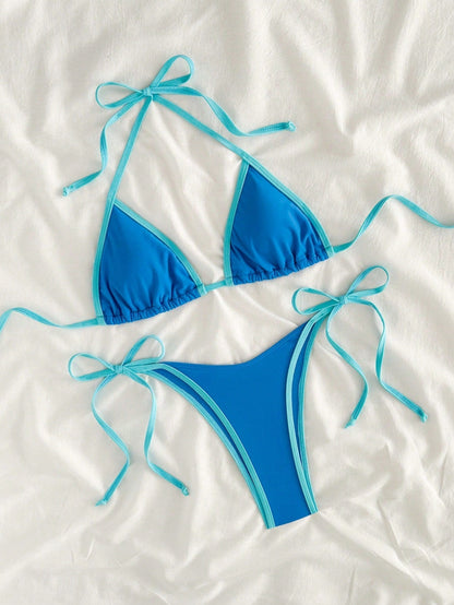 Dames Triangle Bikini Set Thong Side Tie