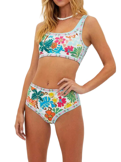 Dames Tropical Crop Top Bikini Set High Waist