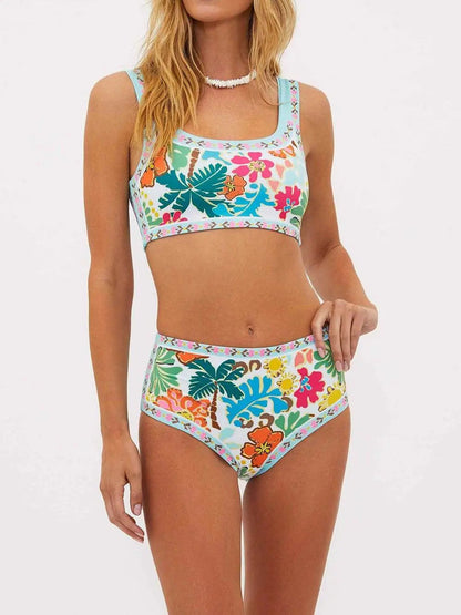 Dames Tropical Crop Top Bikini Set High Waist