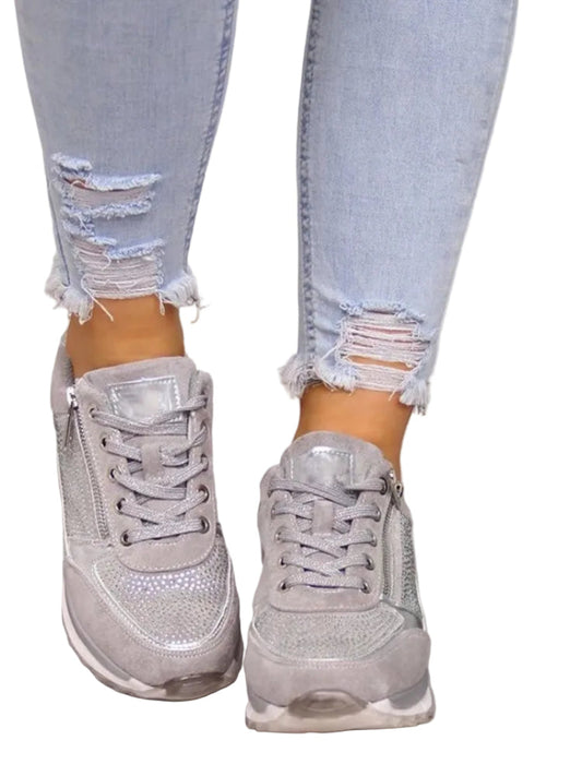 Dames Wedge Sneakers Strass Side Zip
