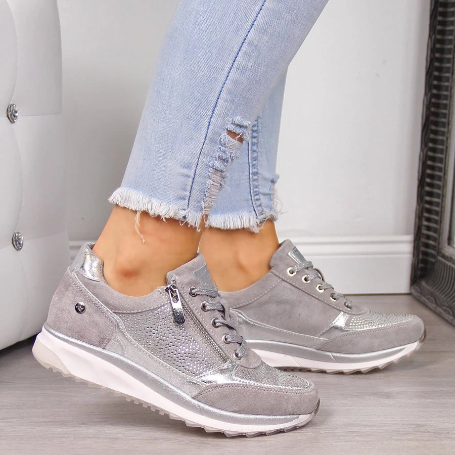 Dames Wedge Sneakers Strass Side Zip