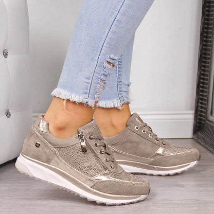 Dames Wedge Sneakers Strass Side Zip