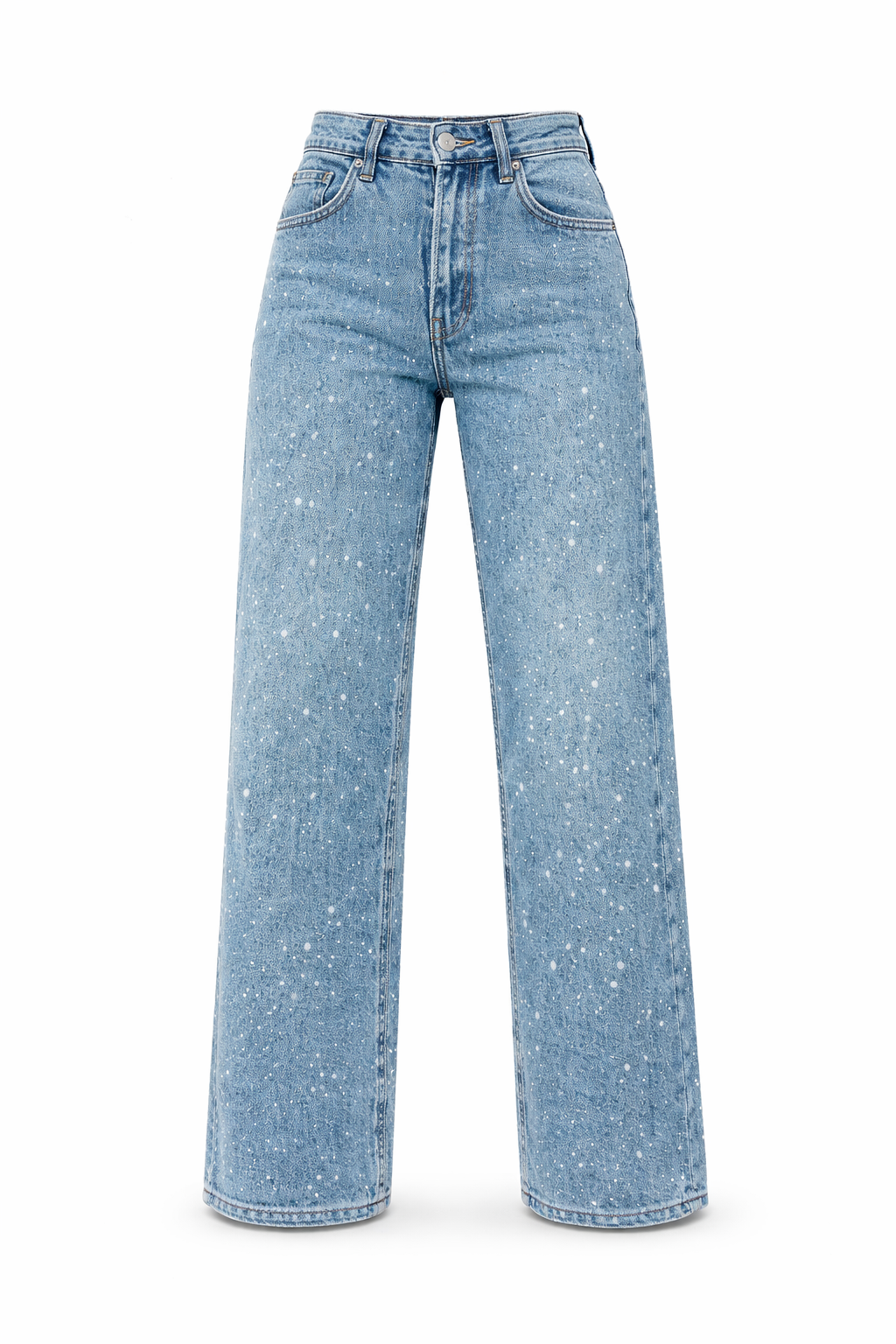 Dames Wide Leg High Waist Jeans met Strass