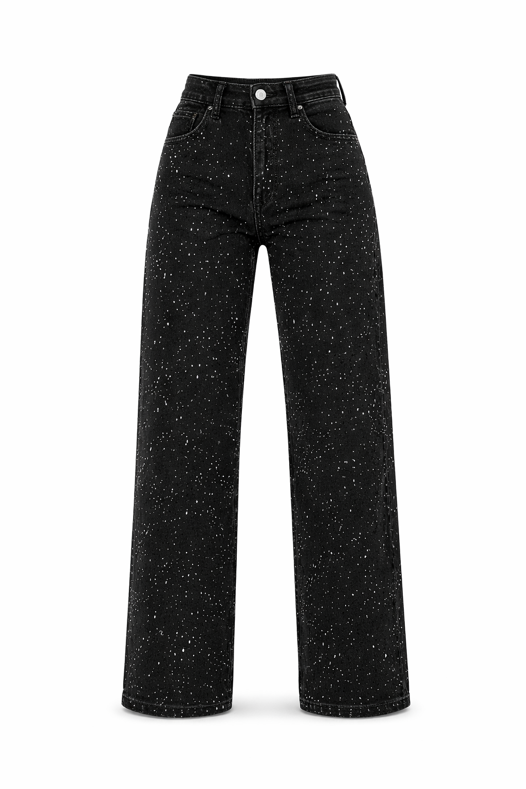 Dames Wide Leg High Waist Jeans met Strass