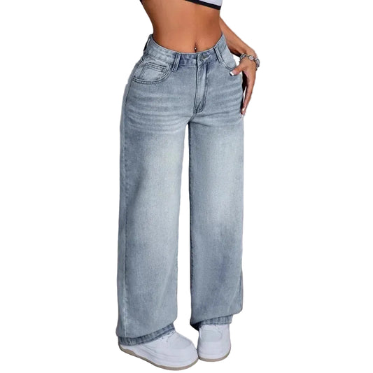 Dames Wide Leg Jeans Washed Lang