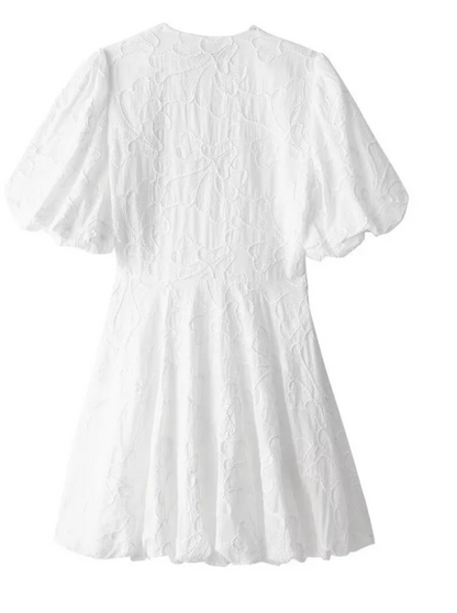 Dames Witte Zomerjurk Pofmouwen Mini