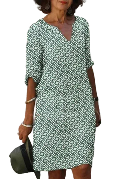 Dames Zomer Print Tuniekjurk Korte Mouw Mini