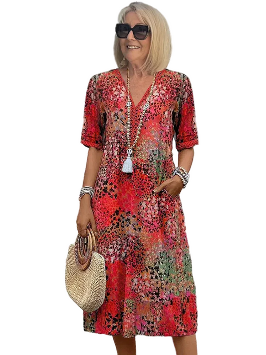 Dames Zomerjurk Bloemen V Hals Zakken