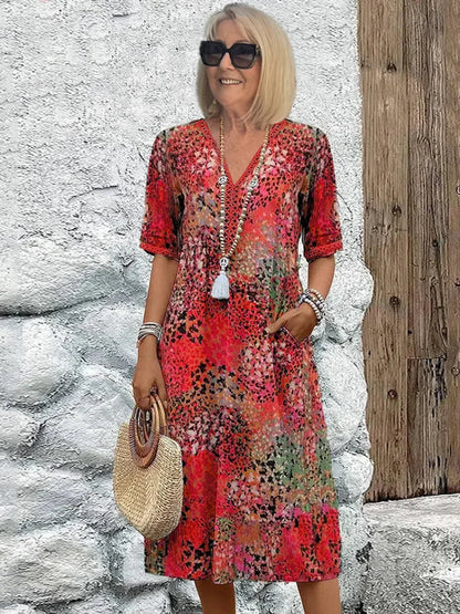 Dames Zomerjurk Bloemen V Hals Zakken