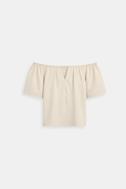 Dames crop top met blote schouders en pofmouwen V-hals