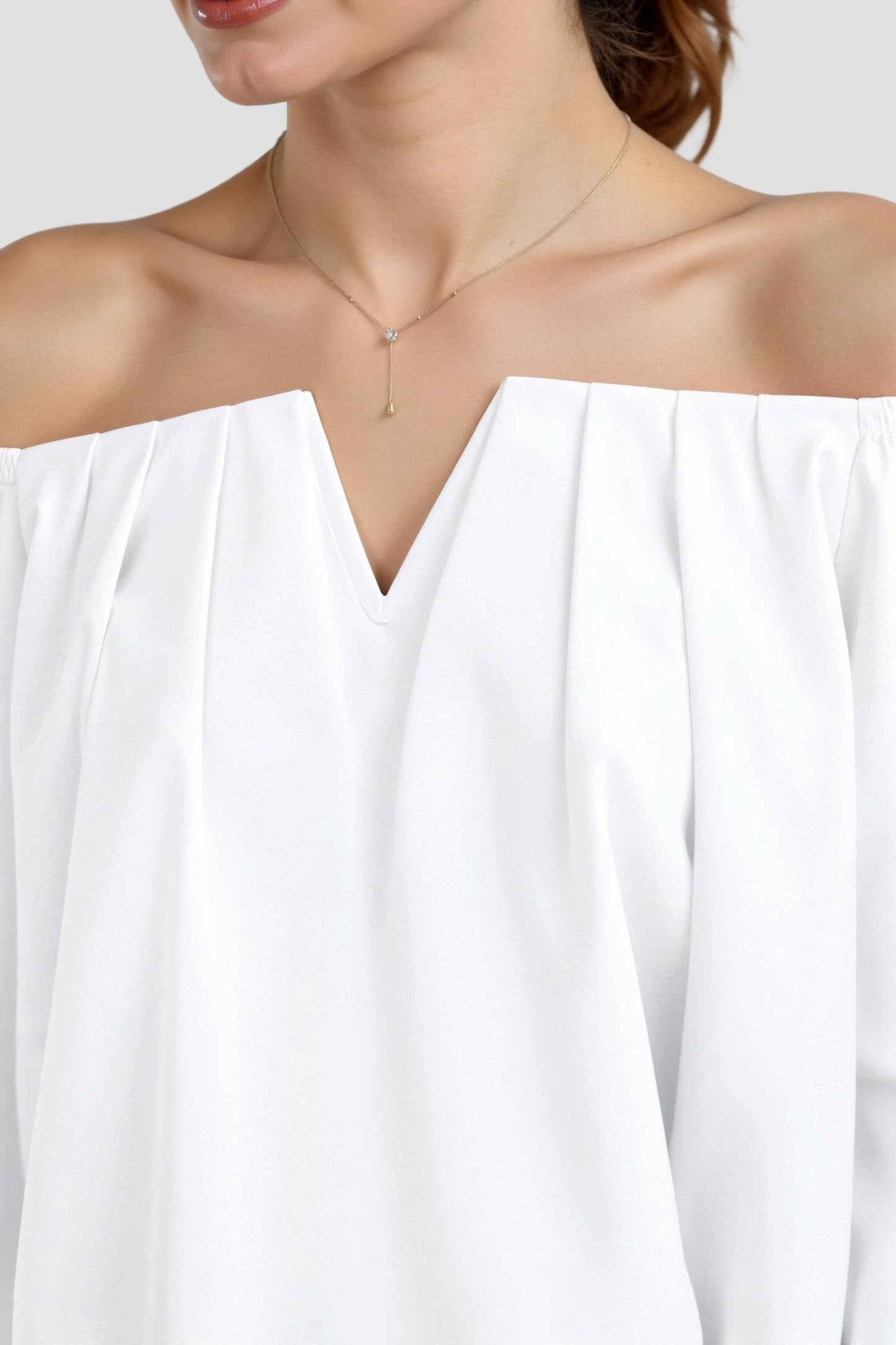 Dames crop top met blote schouders en pofmouwen V-hals
