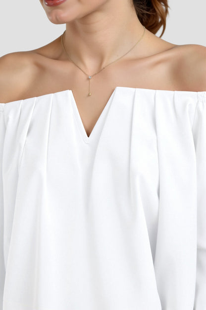 Dames crop top met blote schouders en pofmouwen V-hals