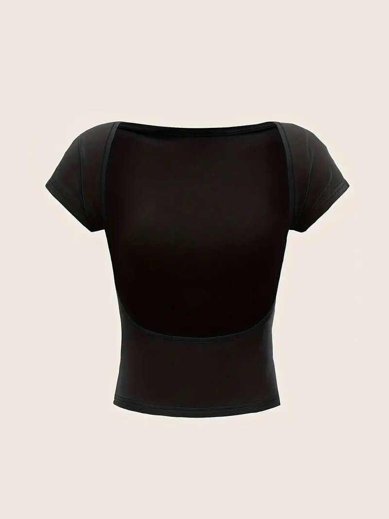 Dames crop top met open rug en korte mouwen Aansluitend