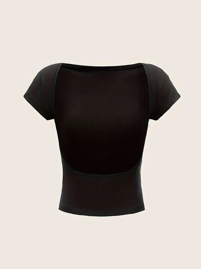 Dames crop top met open rug en korte mouwen Aansluitend
