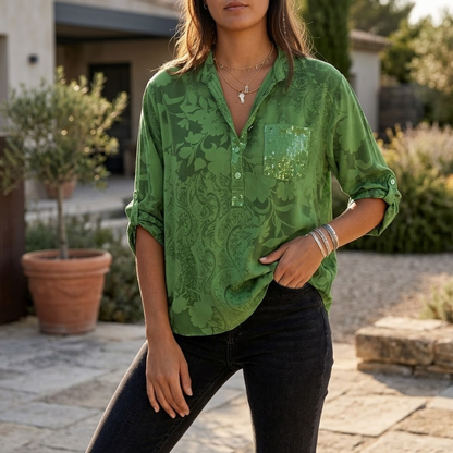 Damesblouse met V hals en bloemenprint Korte mouwen Modehuis-Nederland