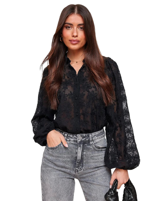 Damesblouse met bloemenprint en pofmouwen