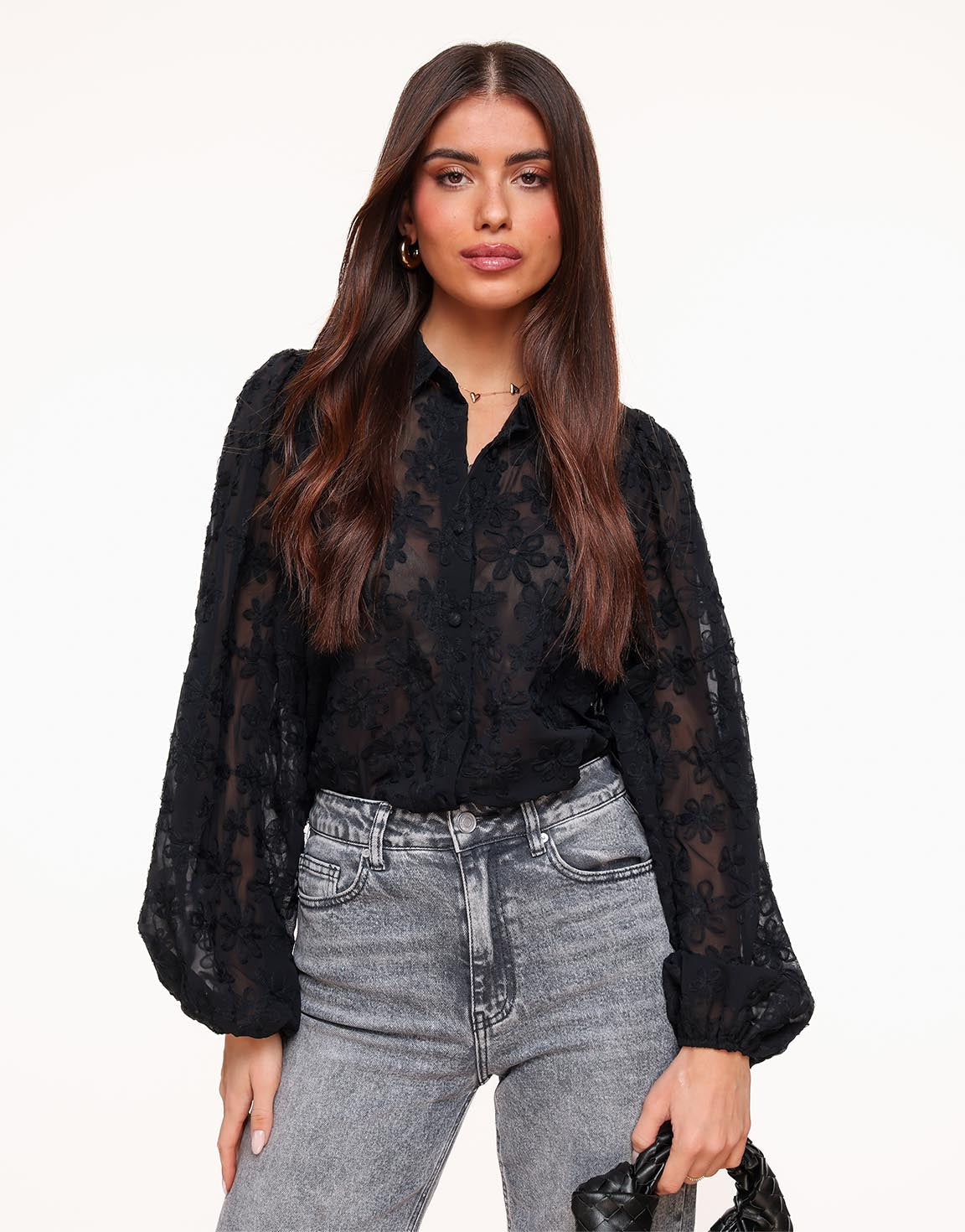 Damesblouse met bloemenprint en pofmouwen