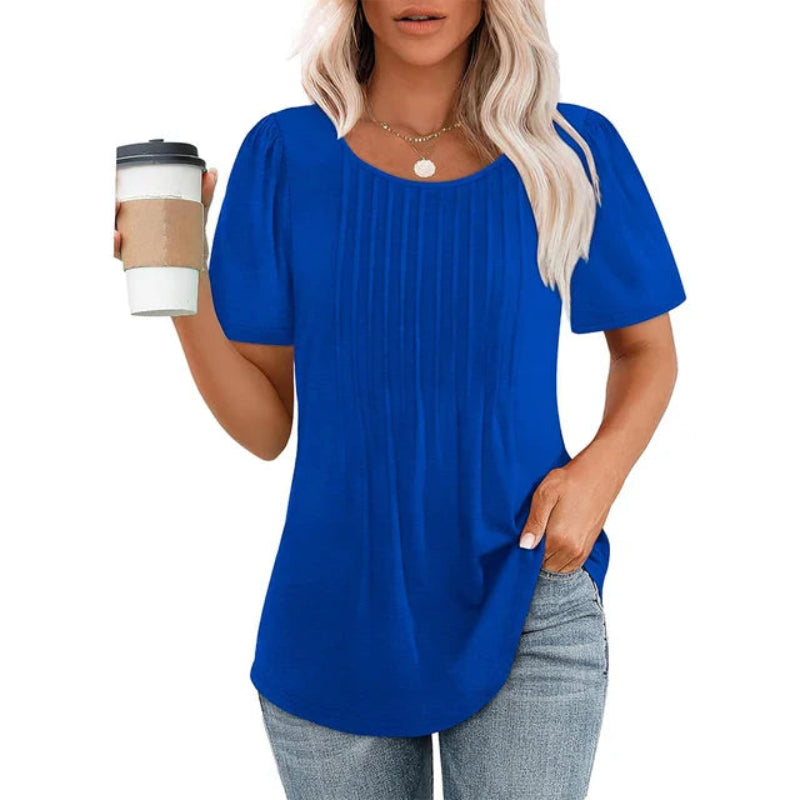 Damesblouse met korte mouwen en plooien