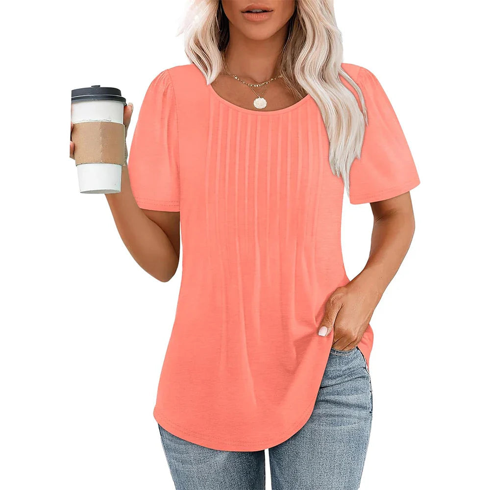 Damesblouse met korte mouwen en plooien