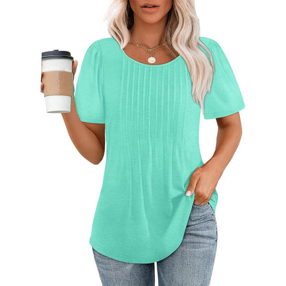 Damesblouse met korte mouwen en plooien
