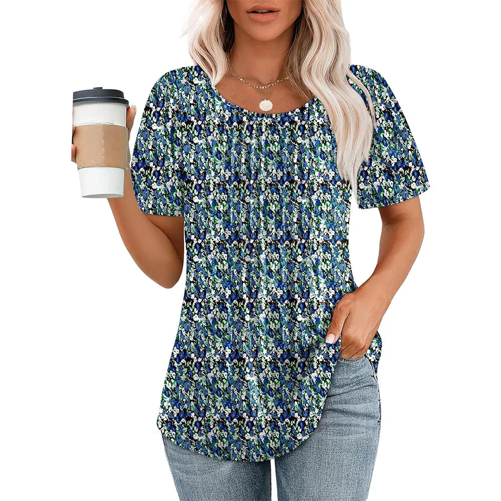 Damesblouse met korte mouwen en plooien