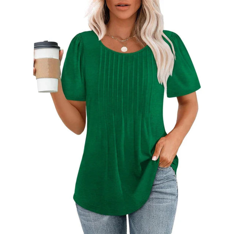 Damesblouse met korte mouwen en plooien
