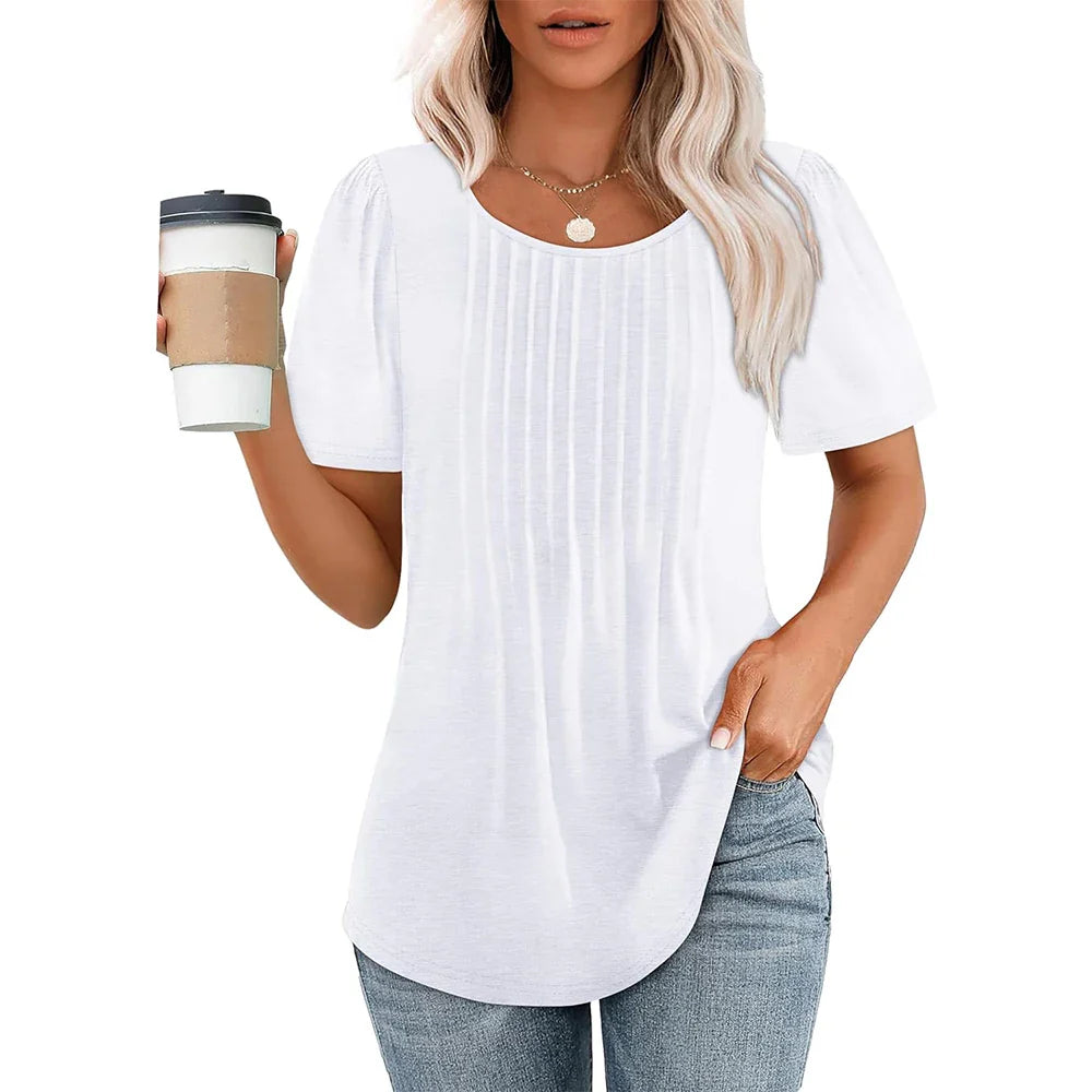Damesblouse met korte mouwen en plooien