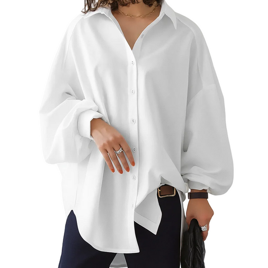 Damesblouse met lange mouwen en knoopsluiting oversized model