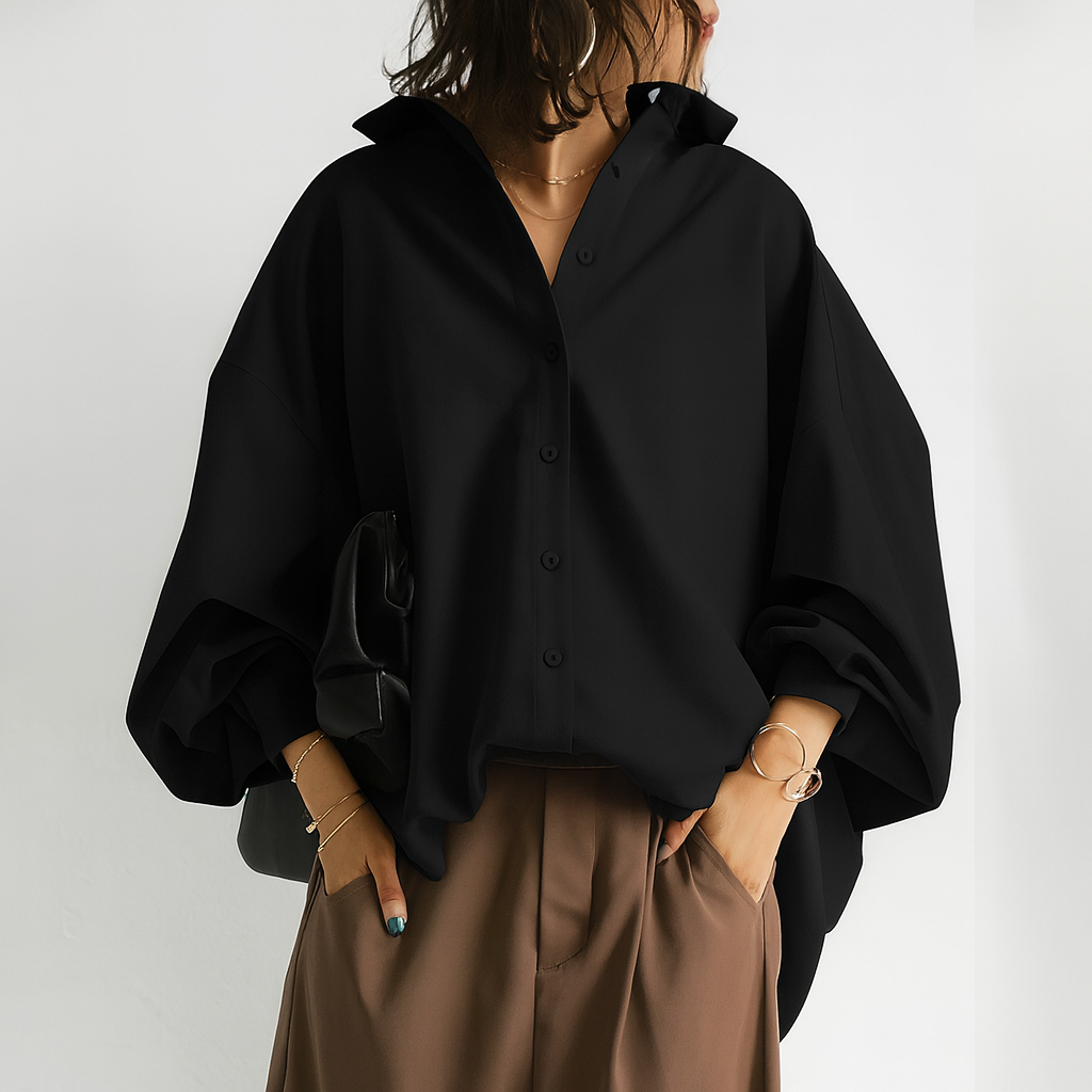 Damesblouse met lange mouwen en knoopsluiting oversized model