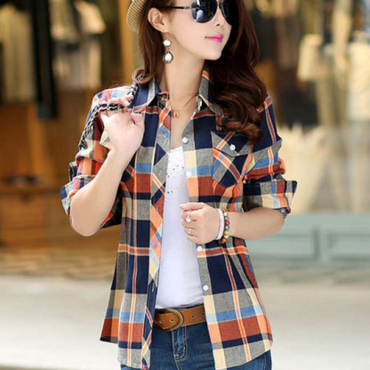 Damesblouse met lange mouwen en ruitpatroon