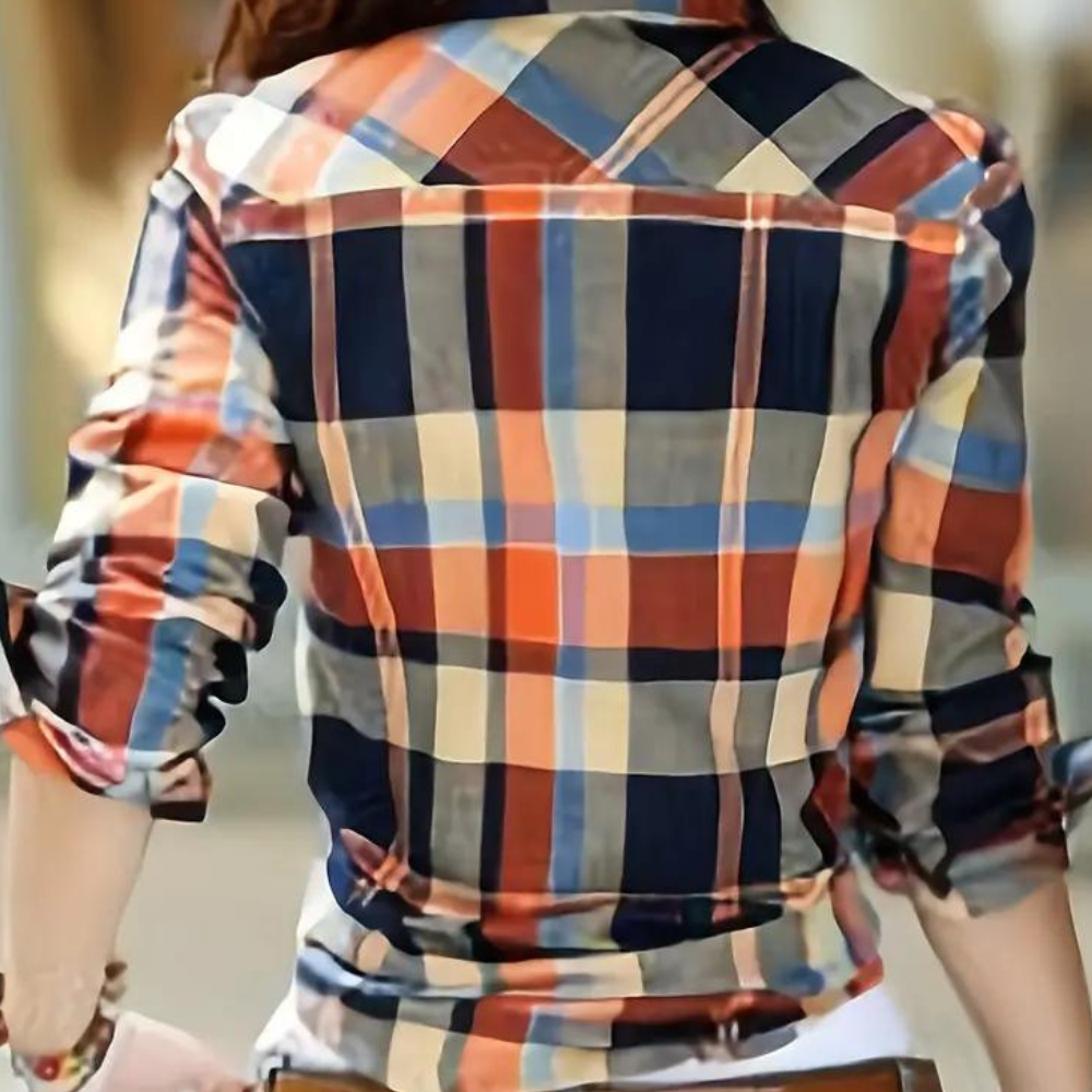Damesblouse met lange mouwen en ruitpatroon
