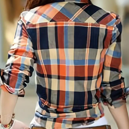 Damesblouse met lange mouwen en ruitpatroon