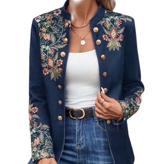 Damesjasje met bloemenprint en opstaande kraag Kort