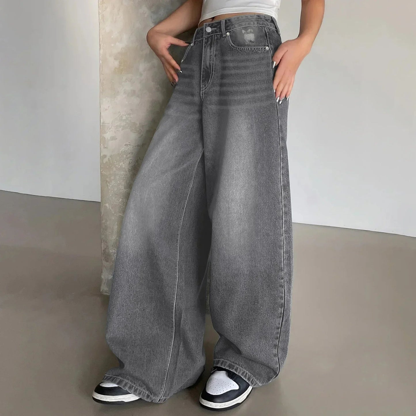 Damesjeans wijde pijpen baggy model