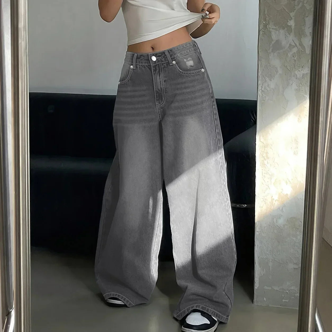 Damesjeans wijde pijpen baggy model