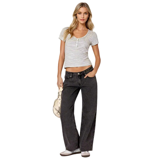 Damesjeans met lage taille en wijde pijpen