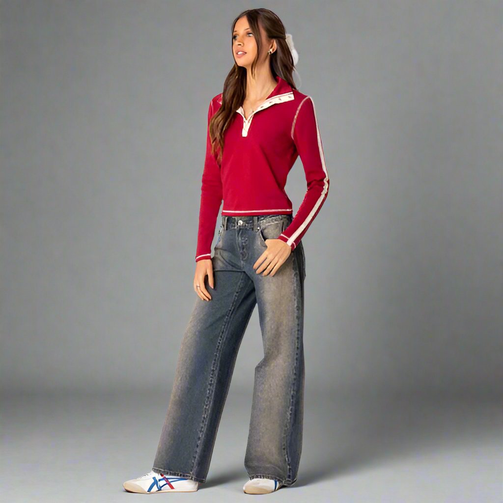 Damesjeans met lage taille en wijde pijpen