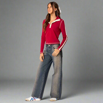Damesjeans met lage taille en wijde pijpen