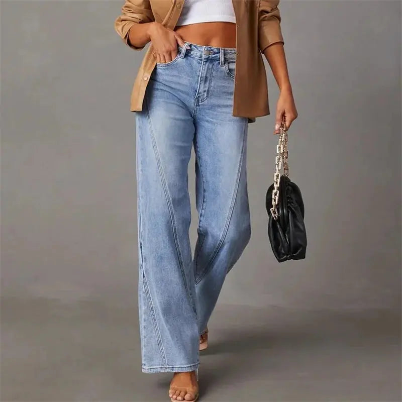 Damesjeans met rechte pijpen en hoge taille