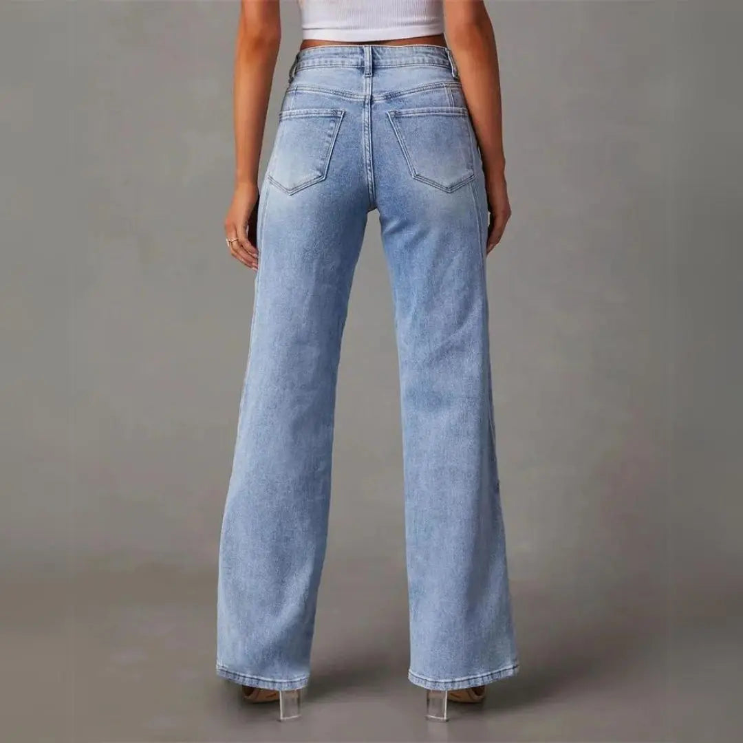 Damesjeans met rechte pijpen en hoge taille