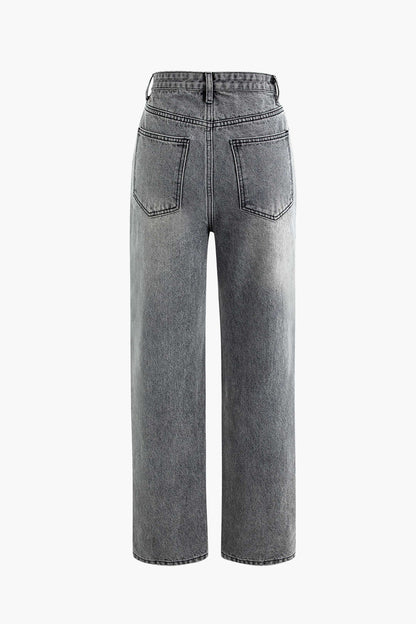 Damesjeans met wijde pijpen en gekruiste bandjes