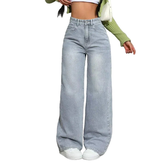 Damesjeans met wijde pijpen en hoge taille