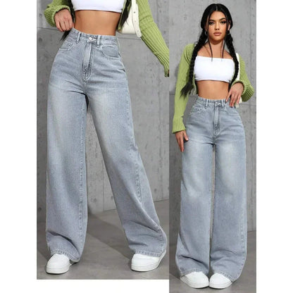 Damesjeans met wijde pijpen en hoge taille