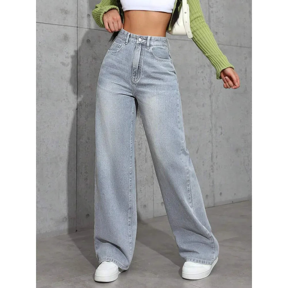 Damesjeans met wijde pijpen en hoge taille