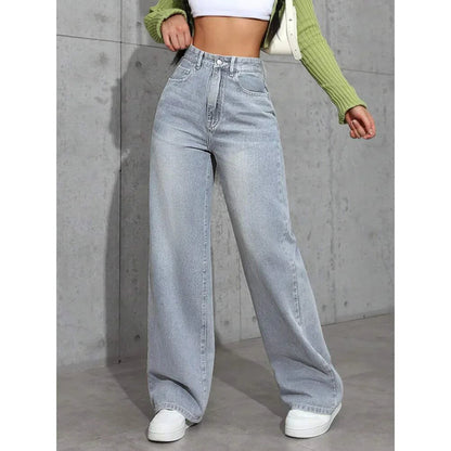 Damesjeans met wijde pijpen en hoge taille