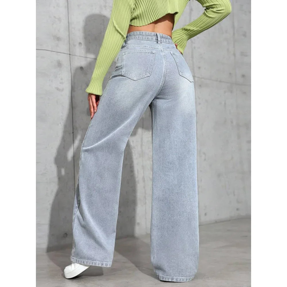Damesjeans met wijde pijpen en hoge taille