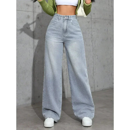 Damesjeans met wijde pijpen en hoge taille