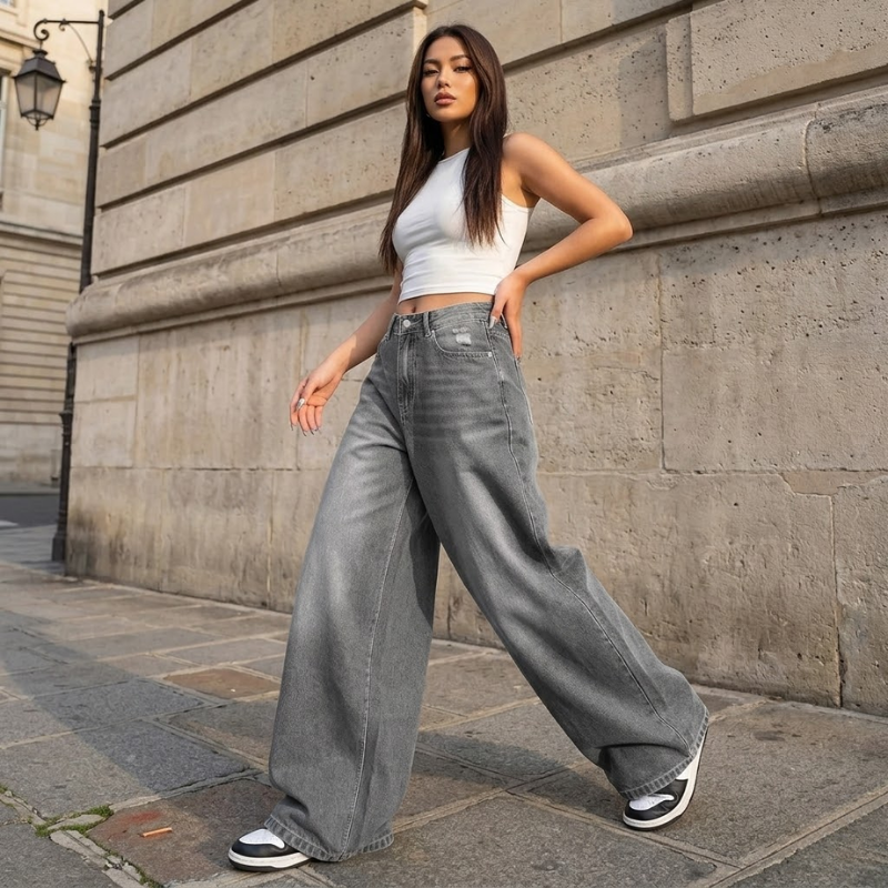 Damesjeans wijde pijpen baggy model Modehuis-Nederland