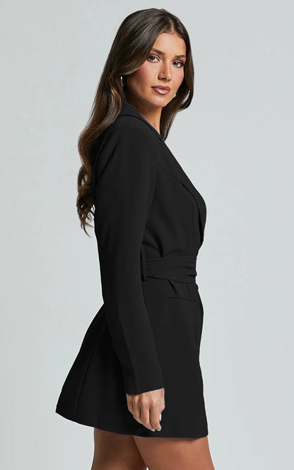 Damesjurk met double-breasted blazer en riem