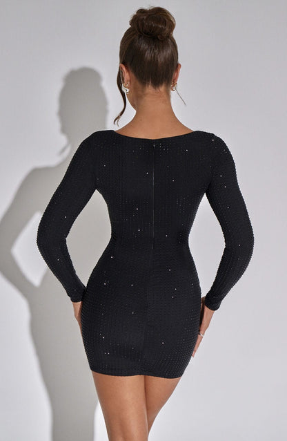 Women's Dress with Long Sleeves and Glitter, Fitted